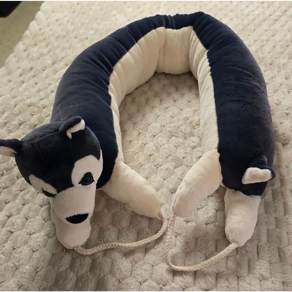Glamouric Husky Dog Door Draft Stopper 42 Inch Plush Gray White Hanging Loops